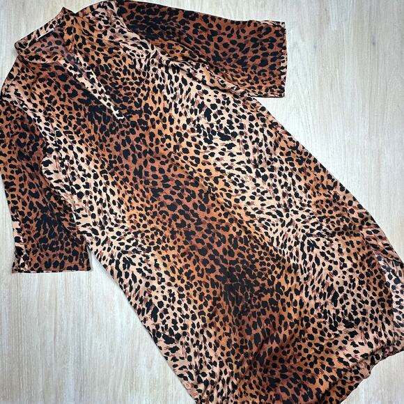 Natori Cheetah Animal Print Mandarin Sleepshirt Loungewear Caftan Dress XL - Picture 11 of 16